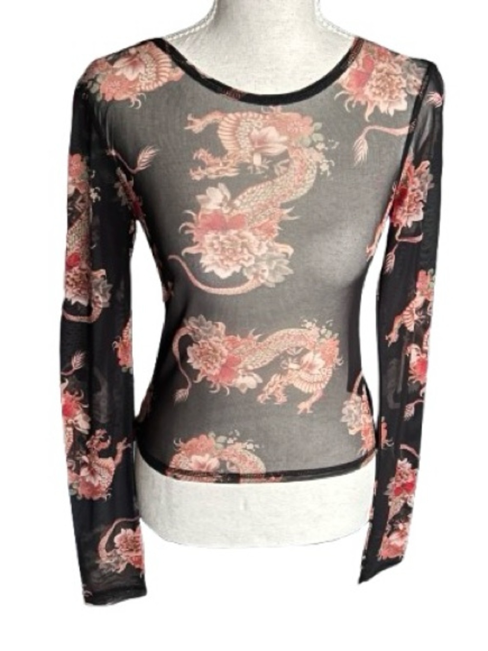 Mesh Top DRAGONS!!! Small Urban Outfitters Sheer Shirt Illusion Designer Boho